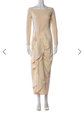 Solace London Pale Beige Long-Sleeve Ruffle Midi Dress
